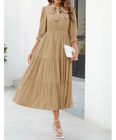 Women's Summer V Neck Maxi Dress Casual Short Sleeve Elastic High Tiered A Line Flowy Beach Party Long Dress Khaki $24.74 Dre...