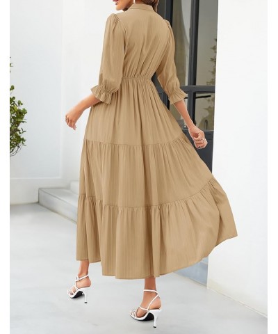 Women's Summer V Neck Maxi Dress Casual Short Sleeve Elastic High Tiered A Line Flowy Beach Party Long Dress Khaki $24.74 Dre...