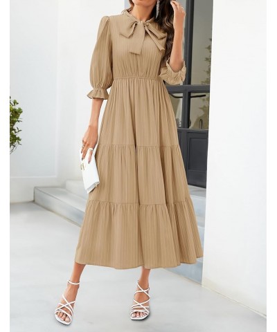 Women's Summer V Neck Maxi Dress Casual Short Sleeve Elastic High Tiered A Line Flowy Beach Party Long Dress Khaki $24.74 Dre...