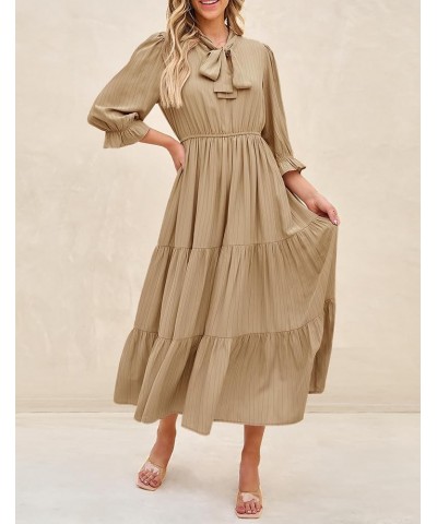 Women's Summer V Neck Maxi Dress Casual Short Sleeve Elastic High Tiered A Line Flowy Beach Party Long Dress Khaki $24.74 Dre...