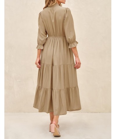 Women's Summer V Neck Maxi Dress Casual Short Sleeve Elastic High Tiered A Line Flowy Beach Party Long Dress Khaki $24.74 Dre...