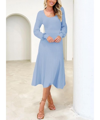 Womens Knit Dresses Long Sleeve Crew Neck Ribbed Casual Sweater Dress Fall Winter Midi Dress Blue $15.84 Sweaters