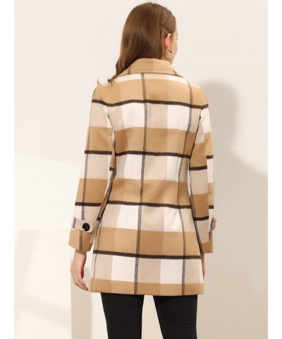 Women's Buffalo Checks Double Breasted Notched Lapel Winter Long Plaid Trench Coat Khaki $43.50 Coats