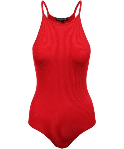 Women's Scoop V-Neck Racerback Sleeveless Tank Top Ribbed Cotton Halter Bodysuit 408-poppy-1 $8.63 Lingerie