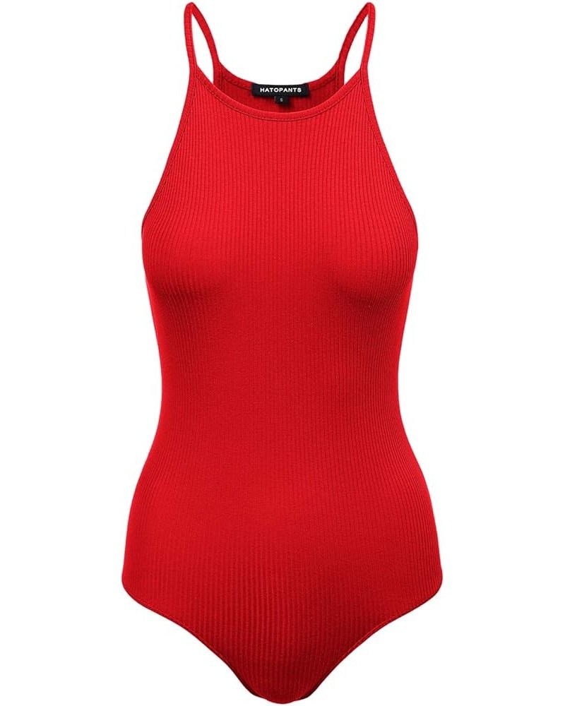 Women's Scoop V-Neck Racerback Sleeveless Tank Top Ribbed Cotton Halter Bodysuit 408-poppy-1 $8.63 Lingerie