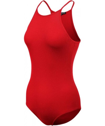 Women's Scoop V-Neck Racerback Sleeveless Tank Top Ribbed Cotton Halter Bodysuit 408-poppy-1 $8.63 Lingerie