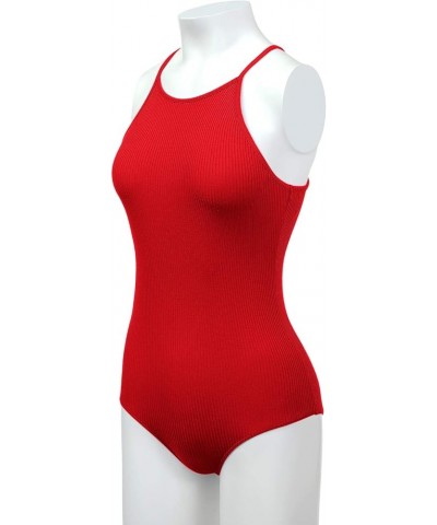 Women's Scoop V-Neck Racerback Sleeveless Tank Top Ribbed Cotton Halter Bodysuit 408-poppy-1 $8.63 Lingerie