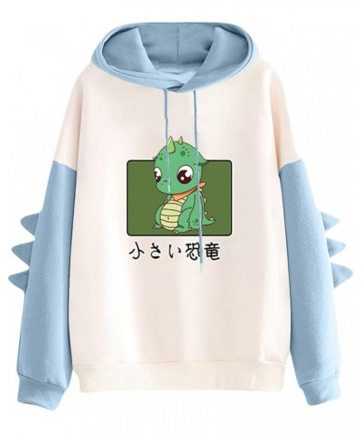 Dino Hoodie Womens Cute Cartoon Dinosaur Graphci Sweatshirts Long Sleeve Splice Loose Comfy Pullover Tops 05 Sky Blue $11.11 ...