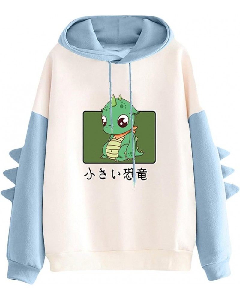 Dino Hoodie Womens Cute Cartoon Dinosaur Graphci Sweatshirts Long Sleeve Splice Loose Comfy Pullover Tops 05 Sky Blue $11.11 ...