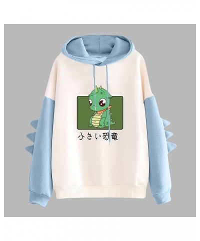 Dino Hoodie Womens Cute Cartoon Dinosaur Graphci Sweatshirts Long Sleeve Splice Loose Comfy Pullover Tops 05 Sky Blue $11.11 ...