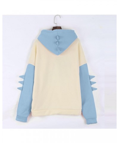 Dino Hoodie Womens Cute Cartoon Dinosaur Graphci Sweatshirts Long Sleeve Splice Loose Comfy Pullover Tops 05 Sky Blue $11.11 ...