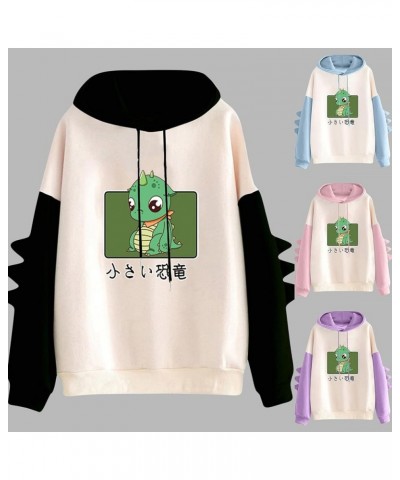 Dino Hoodie Womens Cute Cartoon Dinosaur Graphci Sweatshirts Long Sleeve Splice Loose Comfy Pullover Tops 05 Sky Blue $11.11 ...