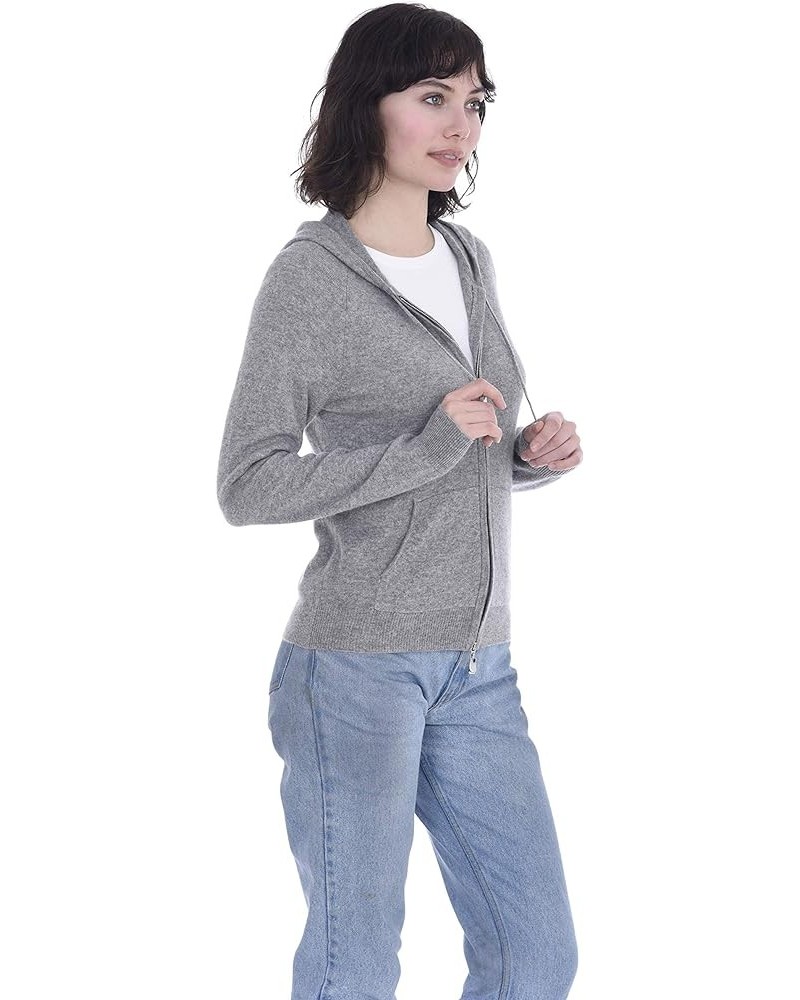 Women’s Full Zip Drawstring Hoodie with Pockets 100% Pure Cashmere Long Sleeve Zipped Down Sweater Pale Charcoal $73.10 Sweaters