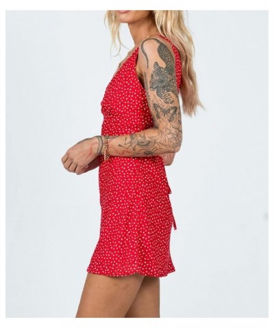 Women Y2K Floral Mini Dress V Neck Sleeveless Sundress A-Line Short Going Out Dresses Trendy Summer Streetwear H-red $10.25 D...