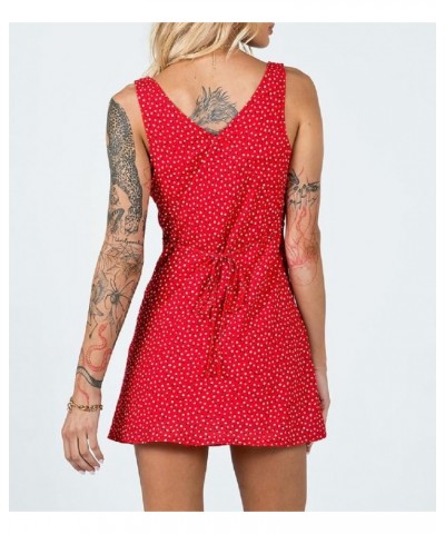 Women Y2K Floral Mini Dress V Neck Sleeveless Sundress A-Line Short Going Out Dresses Trendy Summer Streetwear H-red $10.25 D...