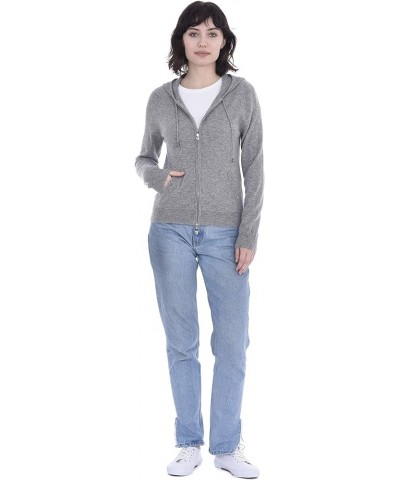 Women’s Full Zip Drawstring Hoodie with Pockets 100% Pure Cashmere Long Sleeve Zipped Down Sweater Pale Charcoal $73.10 Sweaters