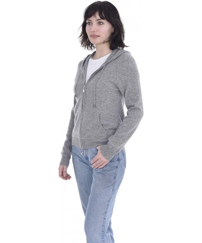 Women’s Full Zip Drawstring Hoodie with Pockets 100% Pure Cashmere Long Sleeve Zipped Down Sweater Pale Charcoal $73.10 Sweaters