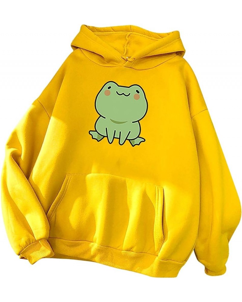 Women Lovely Hoodies, Women's Teen Girls Cute Frog Frog Hoodie Sweatshirts Loose Pullover Tops Shirts Yellow $12.09 Hoodies &...