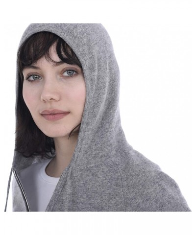 Women’s Full Zip Drawstring Hoodie with Pockets 100% Pure Cashmere Long Sleeve Zipped Down Sweater Pale Charcoal $73.10 Sweaters