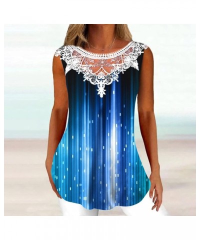 Summer Tank Tops for Women Loose Fit Pleated Tunics Curved Hem Flowy Fashion Clothes Scoop Neck Sleeveless Lace Tops Blue $4....