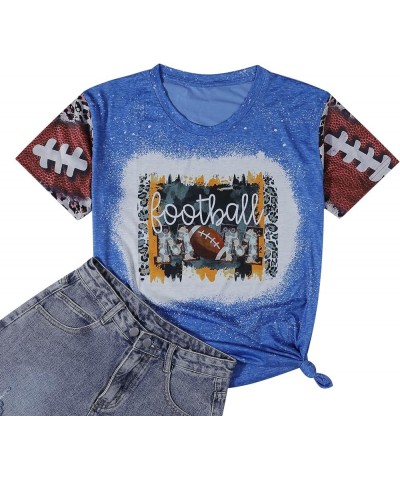 Football Mom Shirt Women Funny Football Print T Shirts Bleached Short Sleeve Mom Life Game Day Tee Tops Blue $8.09 T-Shirts