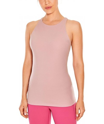 Womens High Neck Workout Tank Tops - with Built-in Shelf Bra Racerback Athletic Sports Shirts Rose Lavender $15.18 Activewear