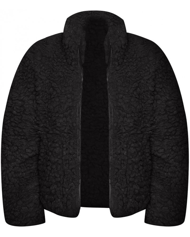 Women's Fashion Casual Coat Fluffy Fleece Turn-Down Collar Faux Fur Top Short Loose Jacket Black $10.02 Coats