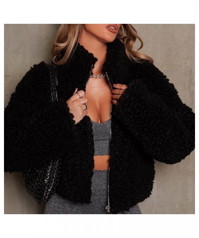 Women's Fashion Casual Coat Fluffy Fleece Turn-Down Collar Faux Fur Top Short Loose Jacket Black $10.02 Coats