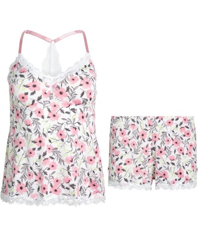 Women's Pajama Set- 2-Piece Micro Shorts and Cami Sleepwear Set Pink Garden $10.81 Sleep & Lounge