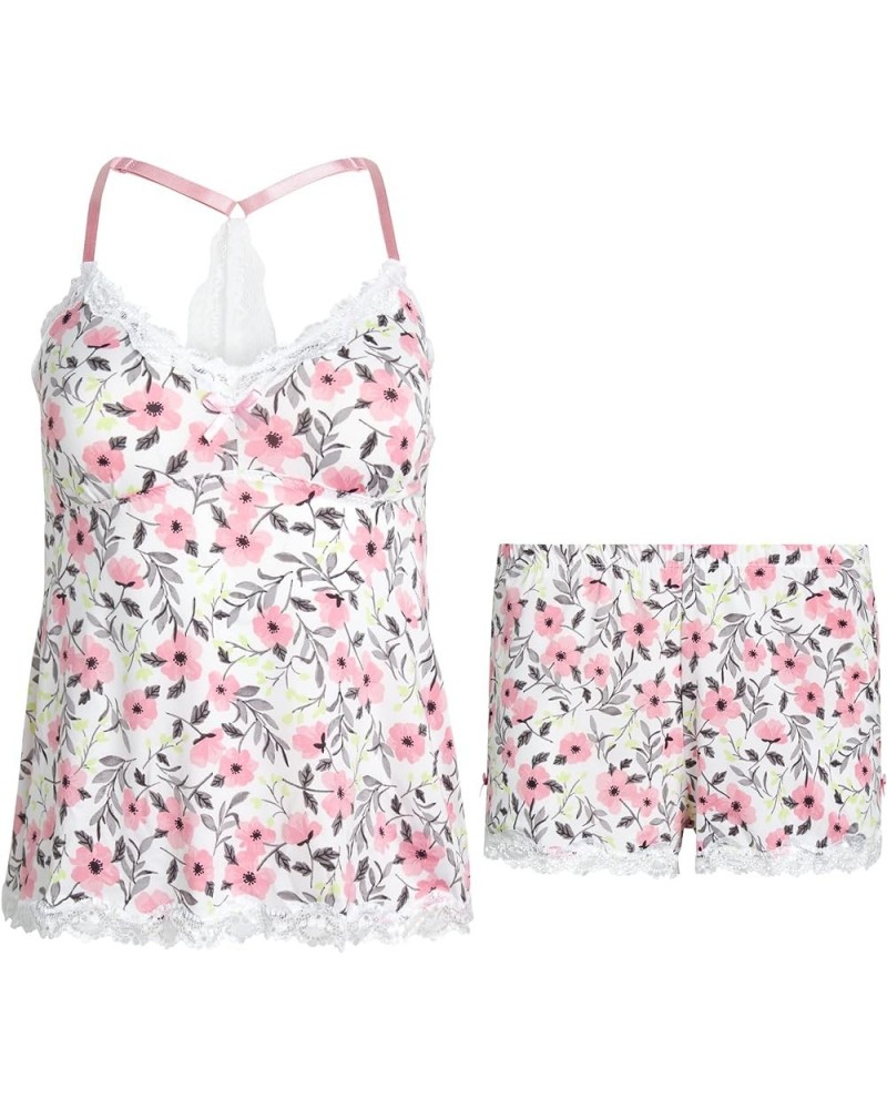 Women's Pajama Set- 2-Piece Micro Shorts and Cami Sleepwear Set Pink Garden $10.81 Sleep & Lounge