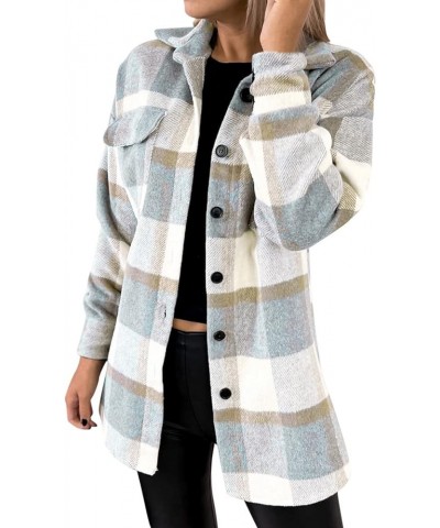 Shacket Jacket Women Casual Plaid Wool Blend Long Sleeve Coat Button Down Pockets Flannel Lapel Jacket 04♛beige $8.78 Jackets