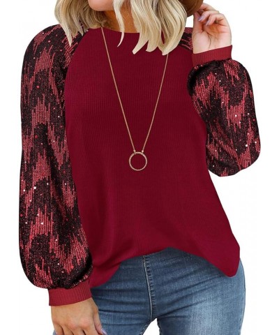 Plus Size Tops For Women Lace Long Sleeve Blouses Casual Loose Tunic Fall Dressy Shirts XL-5XL 3926-wine Red $18.23 Tops