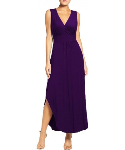 Women Sleeveless Deep V Neck Pocket Loose Long Dress Split Maxi Casual Dresses Purple $15.74 Dresses