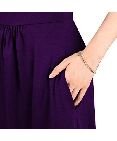 Women Sleeveless Deep V Neck Pocket Loose Long Dress Split Maxi Casual Dresses Purple $15.74 Dresses