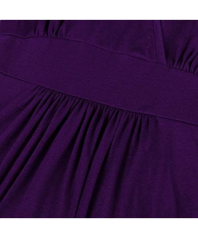 Women Sleeveless Deep V Neck Pocket Loose Long Dress Split Maxi Casual Dresses Purple $15.74 Dresses