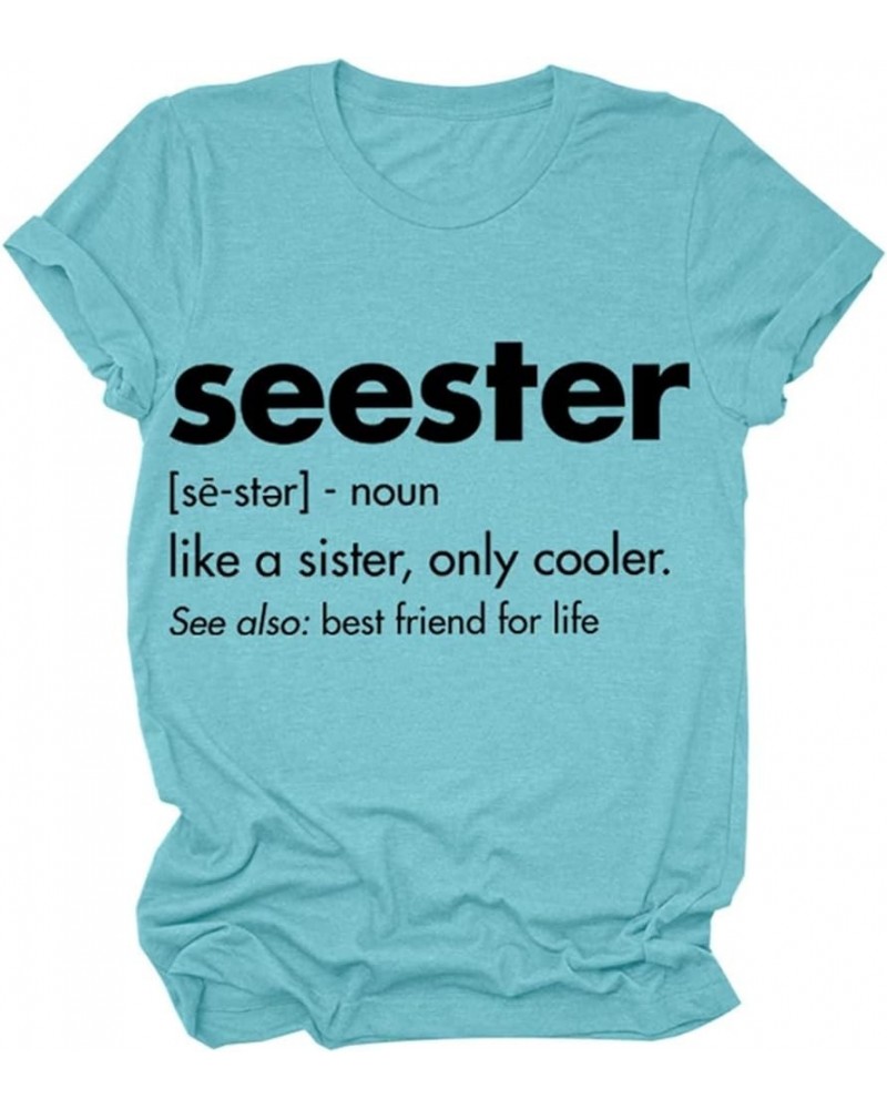 Womens Seester T-Shirt Short Sleeve Workout Shirts Summer Casual Letters Cute Graphic Tee Friendship Sister Gift Tops 05deep ...