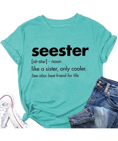 Womens Seester T-Shirt Short Sleeve Workout Shirts Summer Casual Letters Cute Graphic Tee Friendship Sister Gift Tops 05deep ...