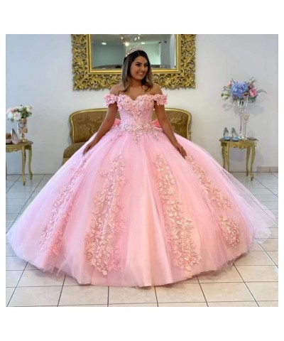 Women's Off Shoulder Quinceanera Dresses 3D Flower Puffy Ball Gown Lace Beaded Prom Dresses for Sweet 15 16 XY069 Aqua Blue $...