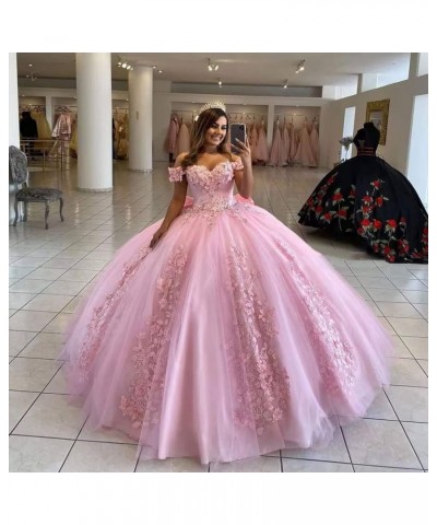 Women's Off Shoulder Quinceanera Dresses 3D Flower Puffy Ball Gown Lace Beaded Prom Dresses for Sweet 15 16 XY069 Aqua Blue $...