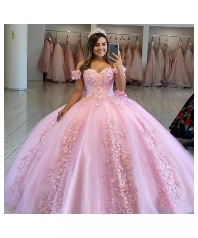 Women's Off Shoulder Quinceanera Dresses 3D Flower Puffy Ball Gown Lace Beaded Prom Dresses for Sweet 15 16 XY069 Aqua Blue $...