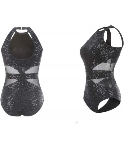 Glitter Sequins Leotard for Girls & Women Semi-Transparent Hollow-Cut Waist Ballet Dance Bodysuit Black $12.51 Bodysuits