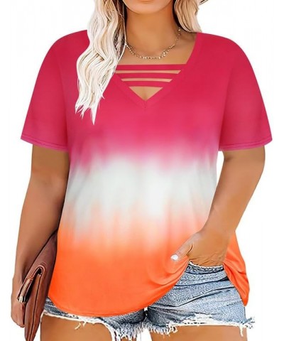 Plus Size Tops for Women Summer Sexy Short Sleeve Shirt Cut Out V Neck T-Shirt Casual Tee Tunic A888-tie Dye $12.74 Tops