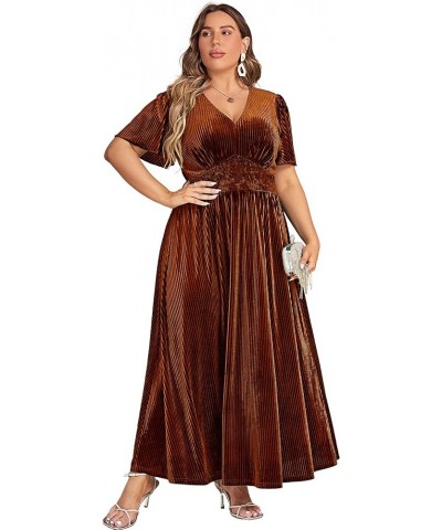 Simplee Women Boho Floral Maxi Dress Flowy Casual V Neck Short Sleeve Wedding Guest Holiday Beach Long Dress Velvet-Plus Size...