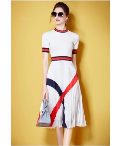 Summer Fashion Knitting Dress Women Pleated Midi Long Vintage Elegant Vestidos Clothing 2 $25.99 Dresses