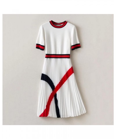 Summer Fashion Knitting Dress Women Pleated Midi Long Vintage Elegant Vestidos Clothing 2 $25.99 Dresses