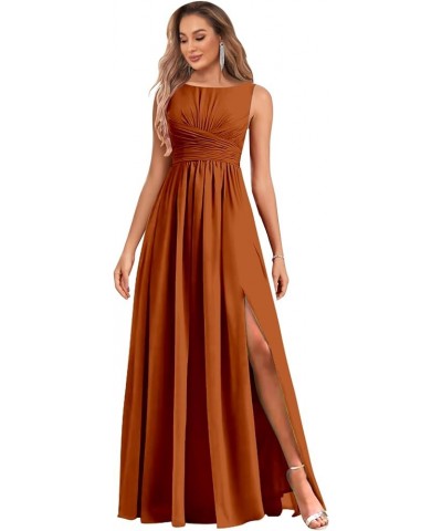 Chiffon Bridesmaid Dresses Long for Women with Slit A Line Ruched Formal Evening Gowns Coral $28.59 Dresses