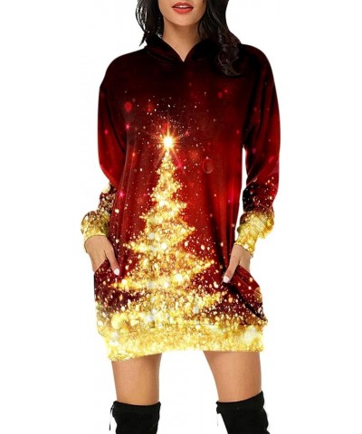 Hoodie Dress For Women Christmas Reindeer Print Fashion Casual Pullover Long Sleeve Hooded Sweatshirts Mini Dress With Pocket...