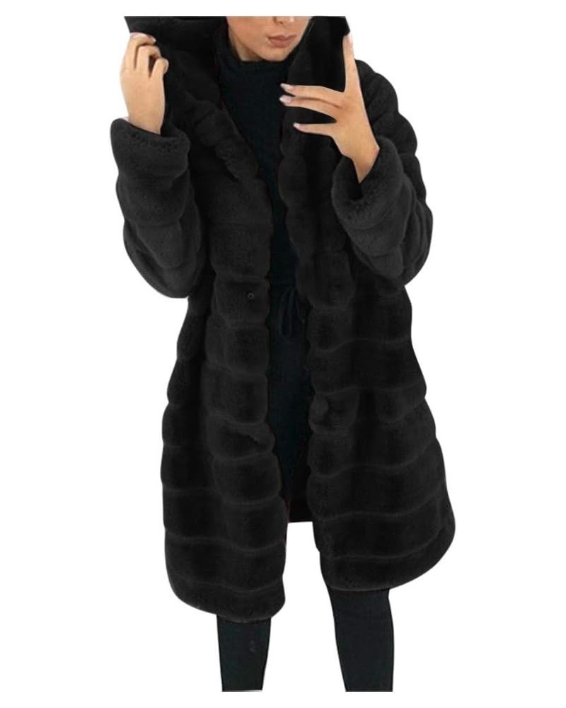 White Coats for Womens Ankle Length Long Cardigans Fleece Fur Plush Jackets Elegant Solid Color Outwear Tops 3-black $23.59 O...