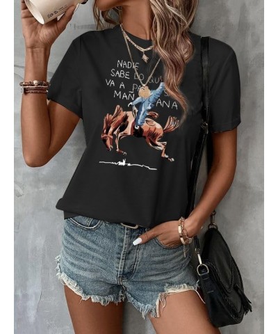 Cute Bunny Shirt New Album Tshirt Nadie Sabe Lo Que Va A Pasar Mnana Tees Hip-Hop Fan Gift Short Sleeve Black $14.26 T-Shirts