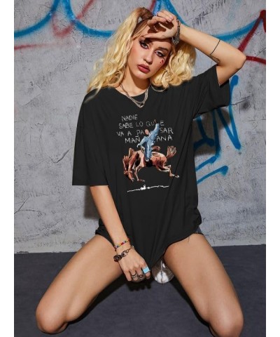 Cute Bunny Shirt New Album Tshirt Nadie Sabe Lo Que Va A Pasar Mnana Tees Hip-Hop Fan Gift Short Sleeve Black $14.26 T-Shirts